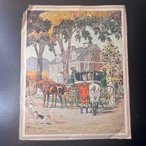 Antique 1922 Edward Penfield Waynesborough Fox Hunt Illustration Meet of Hounds